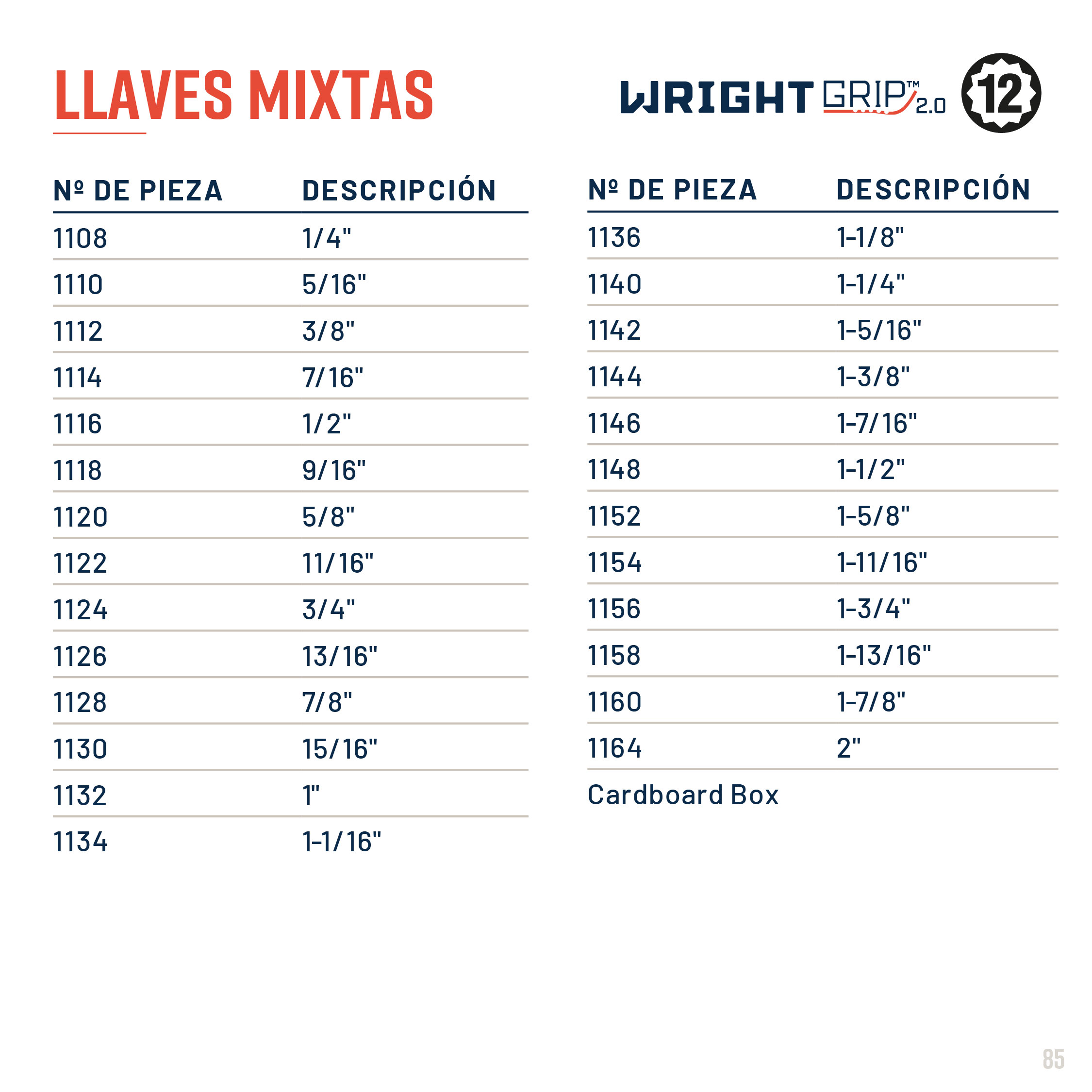 LLAVES MIXTAS 12 PTA DE 1/4" HASTA 2"  MATE POR 26 PZS  WRIGHT TOOL 02