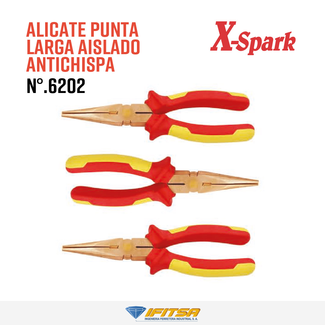 ALICATE PUNTA LARGA AISLADO ANTICHISPA 6202 X-SPARK 01