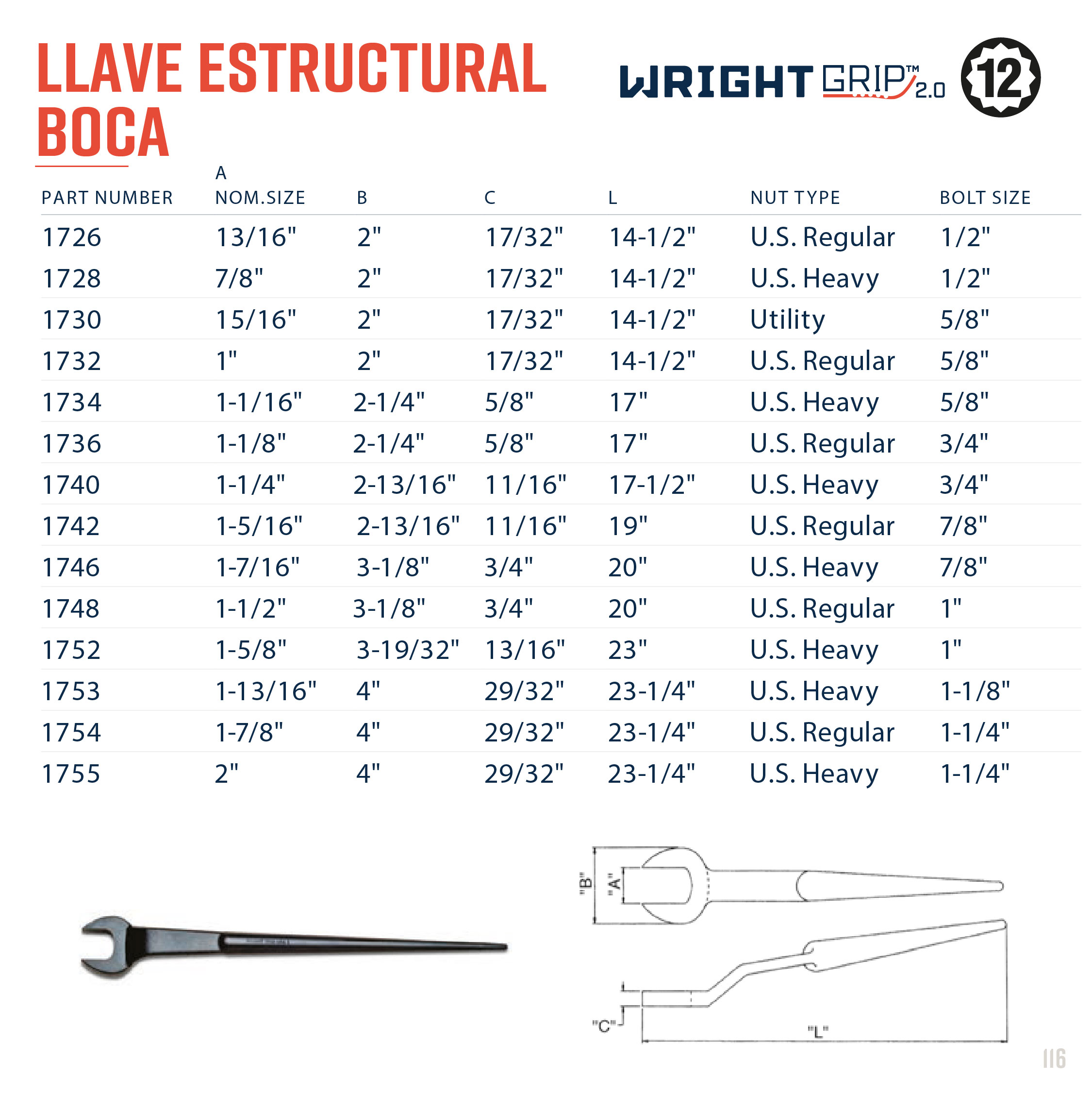 LLAVE ESTRUCTURAL BOCA DE 1.3/16" HASTA 2" WRIGHT TOOL 02