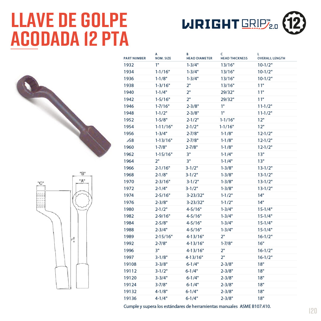 LLAVE DE GOLPE ACODADA 12 PTA 1 PZA DE 1"HASTA 4-1/4" WRIGHT TOOL 02